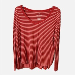 American Eagle Soft and Sexy Striped Long Sleeve Scoop V-Neck Pullover Top ❤️🤍